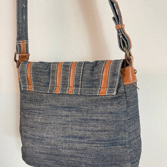 HAPPY DEER bag Jeans crossbody bag Dark blue jeans/brown leather shoulder bag - Picture 9 of 16